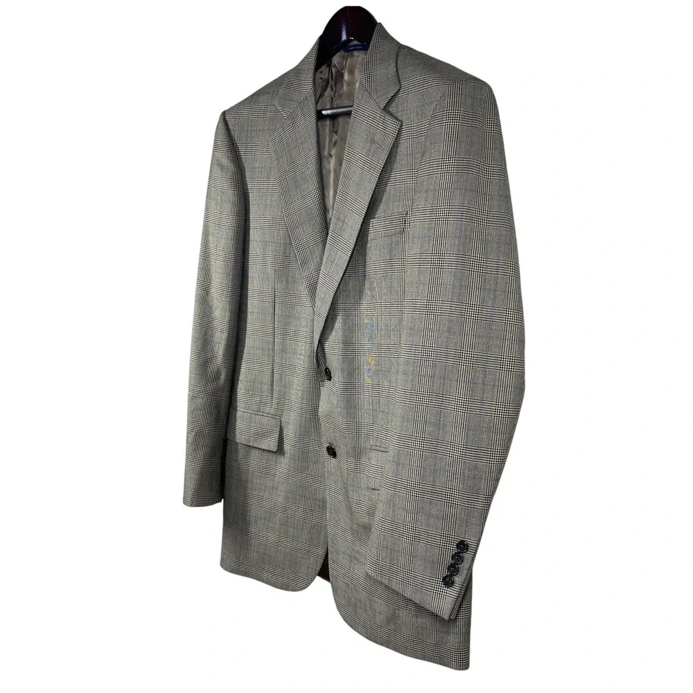 Brooks Brothers 1818 Madison Wool Sport Coat 39L Tan Glen Check Blazer Jacket